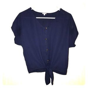 Charolette Russe navy chivon button up shirt